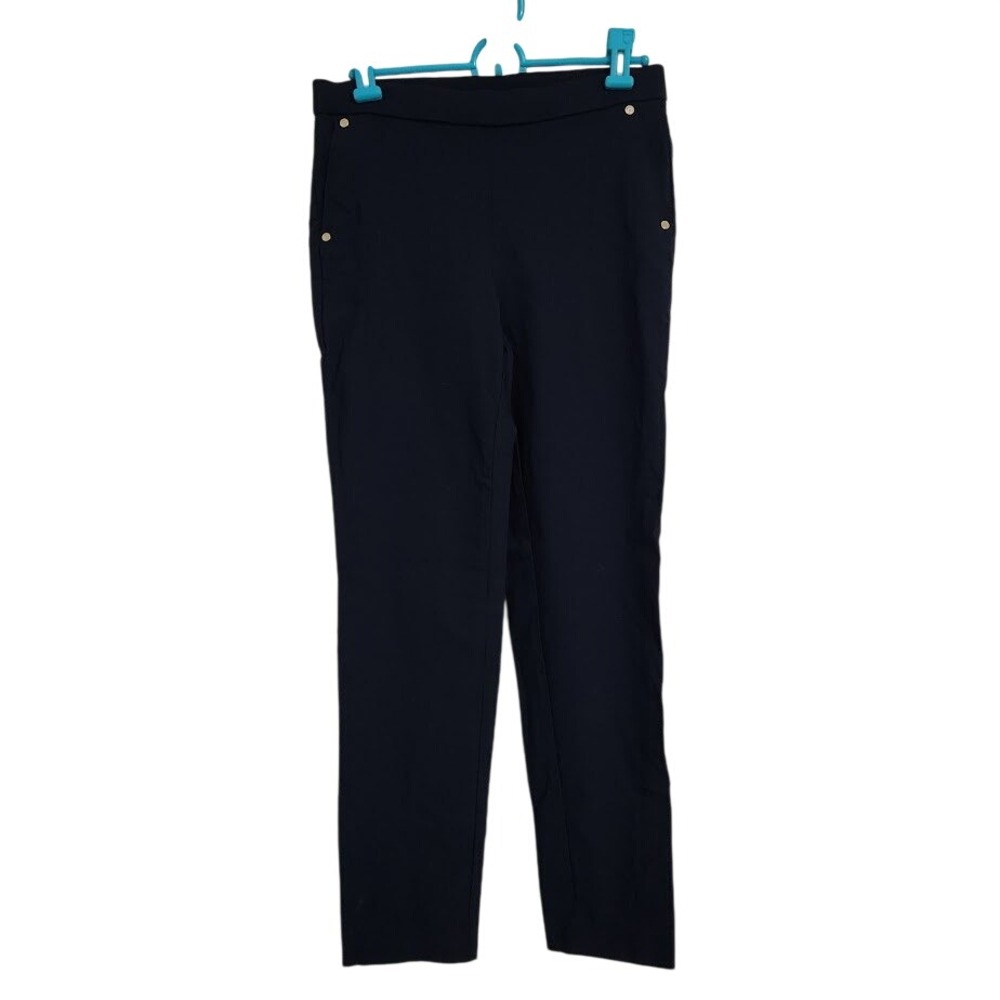 Anne Klein Women's Size 2 Navy Straight Leg Pants Gold Button Detail B30